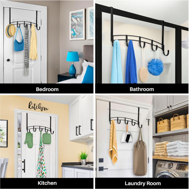 LYNK Professional Home Over Door Hooks Rack - 5 Hook Over Door Hanger - Over Door Towel Rack - Hanging Towels or Clothes - for Bathroom  Bedroom or Laundry Room - Lifetime Ltd. Warranty - Black - Image 3